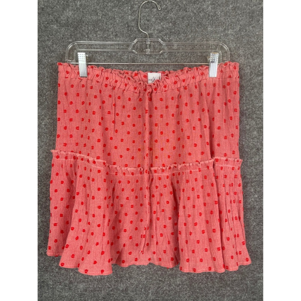 Polly Mini Skirt Women 12 Pink Red Polka Dot Tiered Ruffle Textured